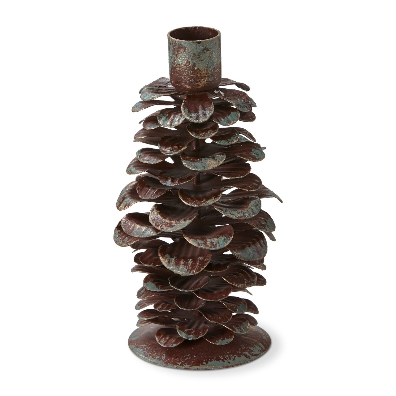 Rustic Brown Metal Pinecone Taper Candle Holder Medium, 2.8L x 2.8W x 5.5H inches